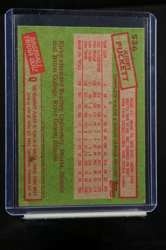 1985 Topps #536 KIRBY PUCKETT Minnesota Twins RC Rookie HOF