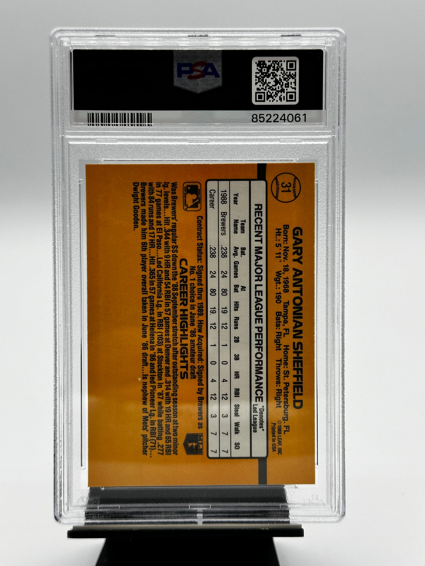 1989 Donruss Gary Sheffield Rookie #31 PSA 7 NM