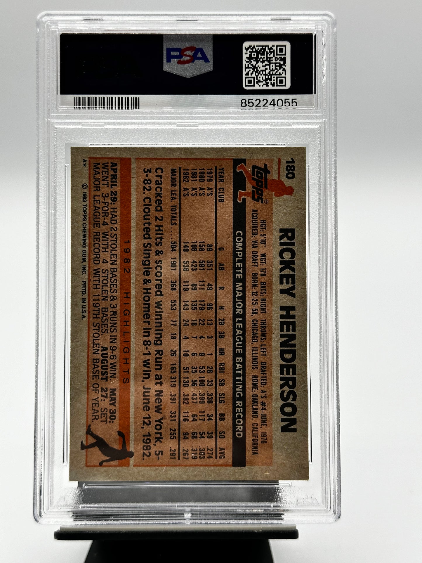 1983 Topps #180 Rickey Henderson HOF PSA 5