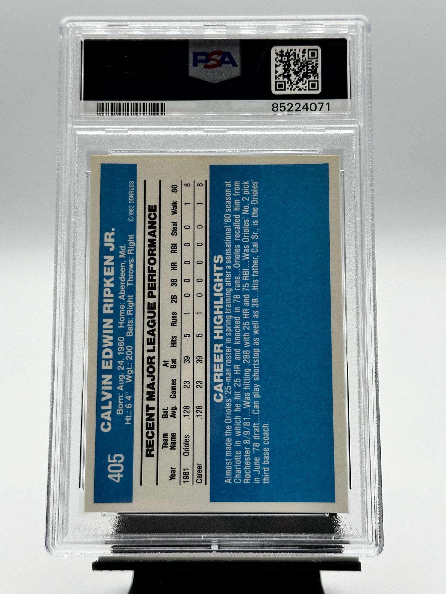 1982 Donruss Cal Ripken Jr RC #405 PSA 8