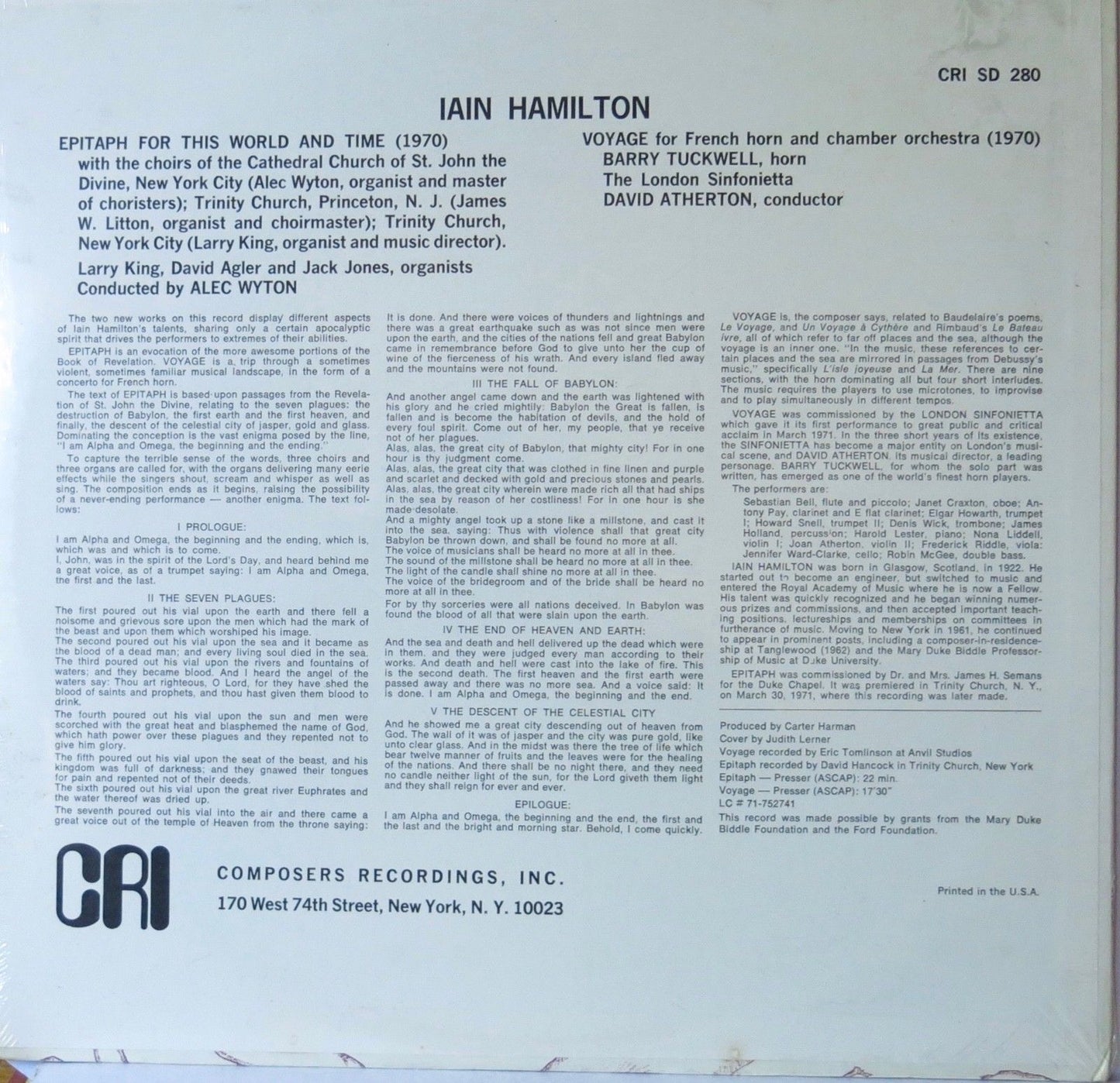 Iain Hamilton – Voyage For Horn And Orchestra / Epitaph For This World And Time - Composers Recordings Inc.