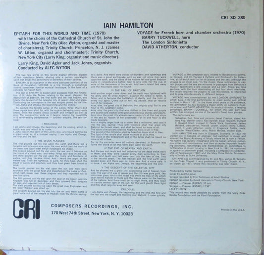 Iain Hamilton – Voyage For Horn And Orchestra / Epitaph For This World And Time - Composers Recordings Inc.