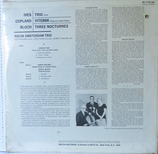 Ives, Copland, Bloch - Nieuw Amsterdam Trio – Trio, Vitebsk, Three Nocturnes - Decca