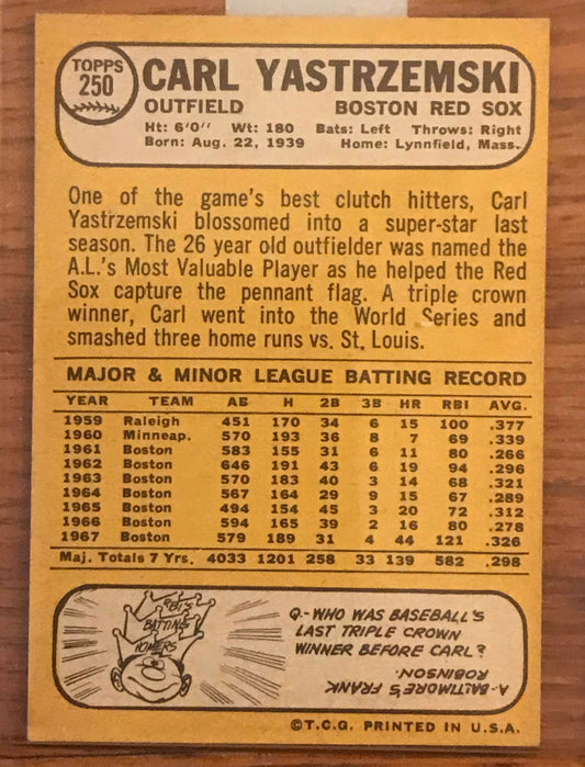 1968 Topps 250 Carl Yastrzemski