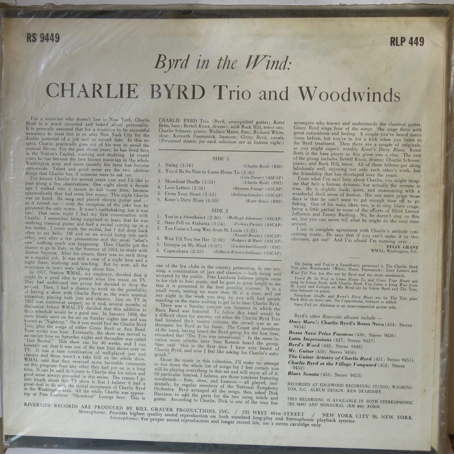 Charlie Byrd Trio And Woodwinds – Byrd In The Wind - Riverside