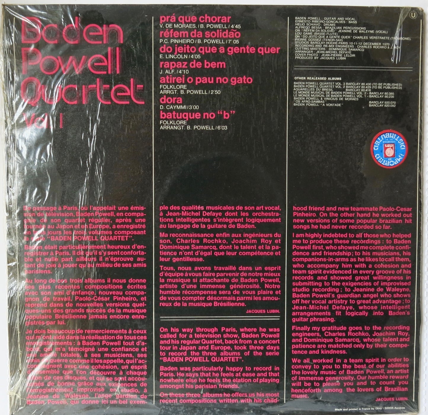 Baden Powell Quartet ‎– Vol. 1 | Vinyl Record by EmArcy