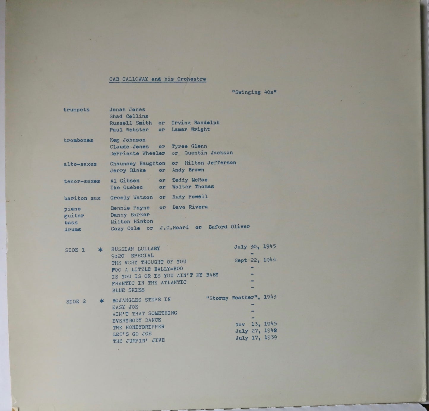 Cab Calloway And His Orchestra – Swinging 40s