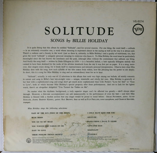 Billy Holiday Solitude | Vinyl Record by Verve | Friedman & Sons
