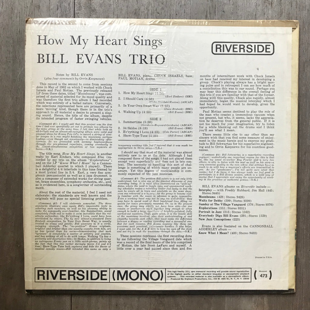 Bill Evans Trio ‎– How My Heart Sings