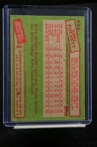 1985 Topps #536 KIRBY PUCKETT Minnesota Twins RC Rookie HOF