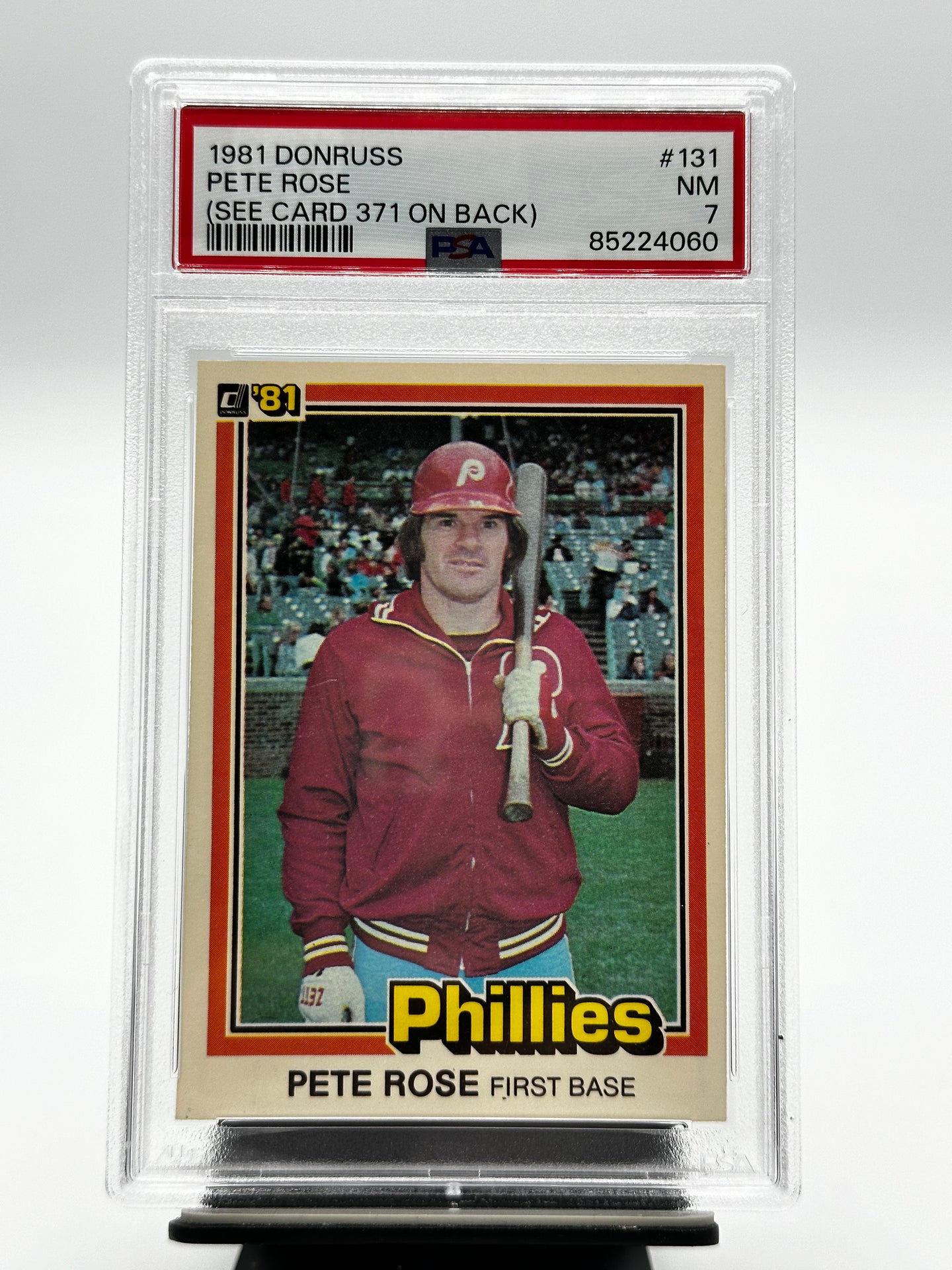 1981 Donruss #131 PETE ROSE variation (see card 371 on back) Phillies PSA 7 NM