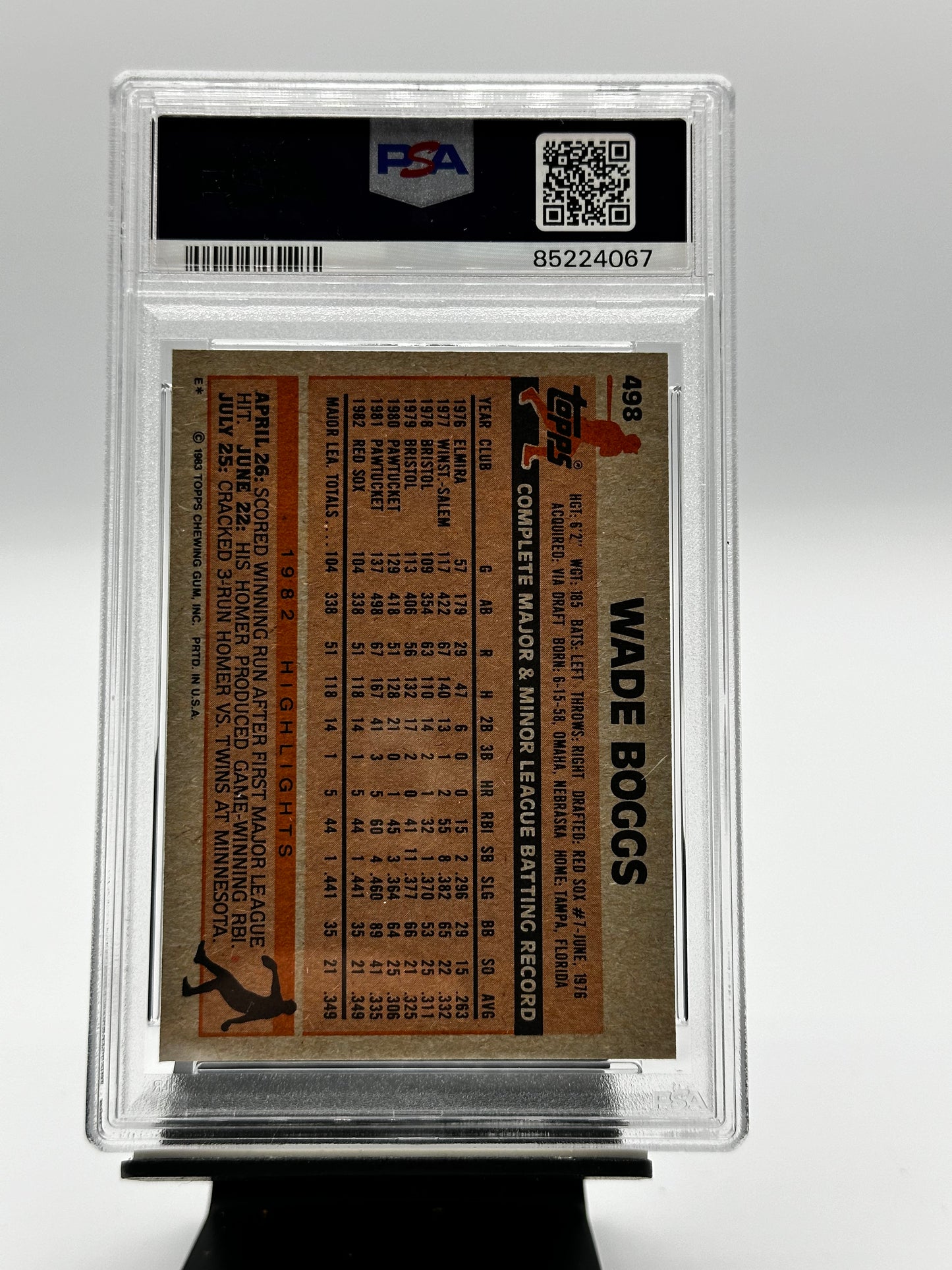 1983 Topps Wade Boggs Rookie #498 PSA 9