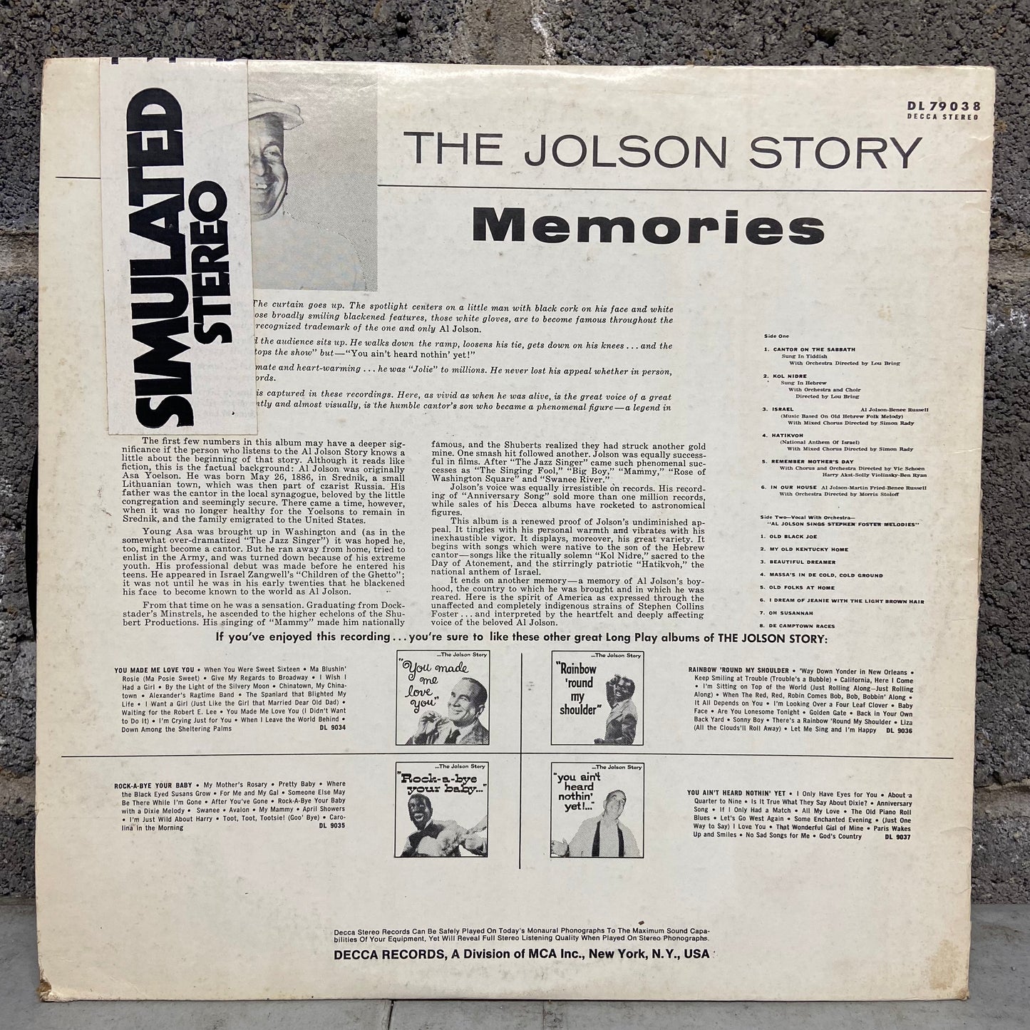 Al Jolson – The Jolson Story - Memories ...