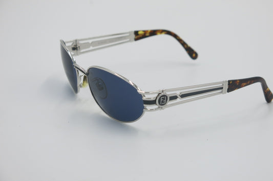 Fendi SL7030 Vintage Deadstock Oval Sunglasses – Blue Lenses & Sculptural Logo Temples