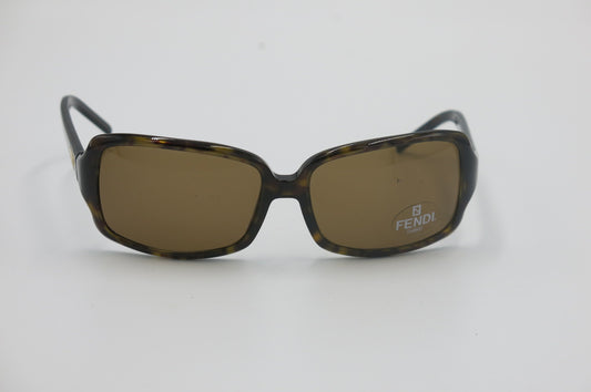 Fendi sunglasses with a dark tortoiseshell frame and brown tinted lenses, shown on a plain light gray background.