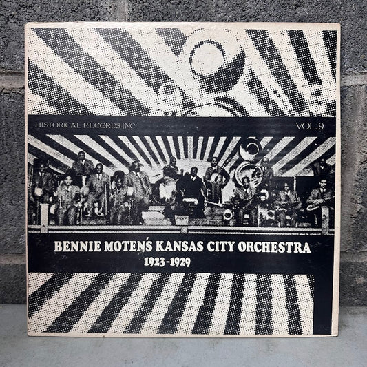 Vinyl record album cover for 'Bennie Moten's Kansas City Orchestra 1923-1929' on Historical Records Inc. Vol.