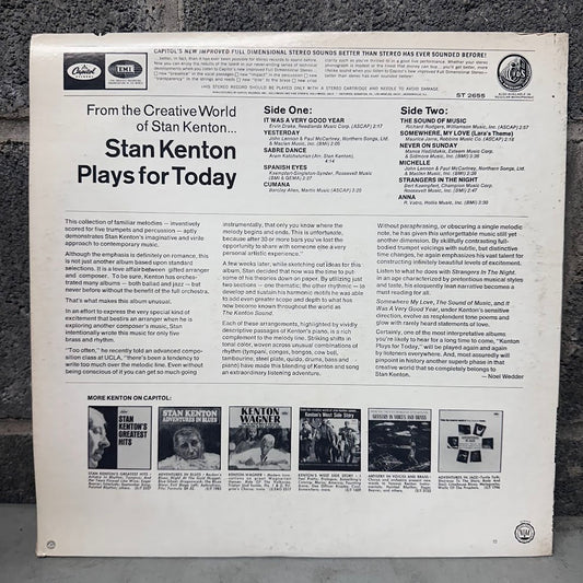 The back cover of a vinyl record sleeve for Stan Kenton's 'Side One' and 'Side Two' compilation album, published by Capitol Records. The white paper cover features black text, album artwork, and logos for Capitol, CBS/Sony, and Stan Kenton.