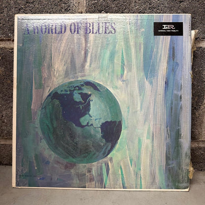 Vinyl record cover titled 'A World of Blues' with a globe illustration on a textured background.