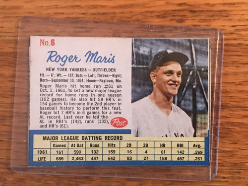 1961 Post Cereal Roger Maris - Post