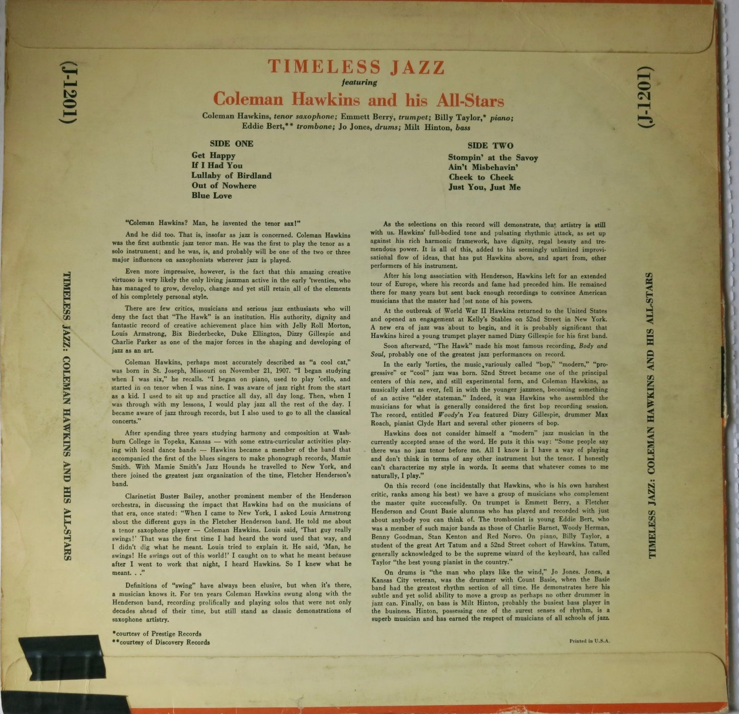 Coleman Hawkins And His All-Stars &lrm;&ndash; Timeless Jazz | Vinyl Record by Jazztone | Friedman &amp; Sons