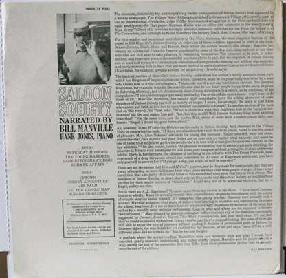 Bill Manville / Hank Jones ‎– Saloon Society